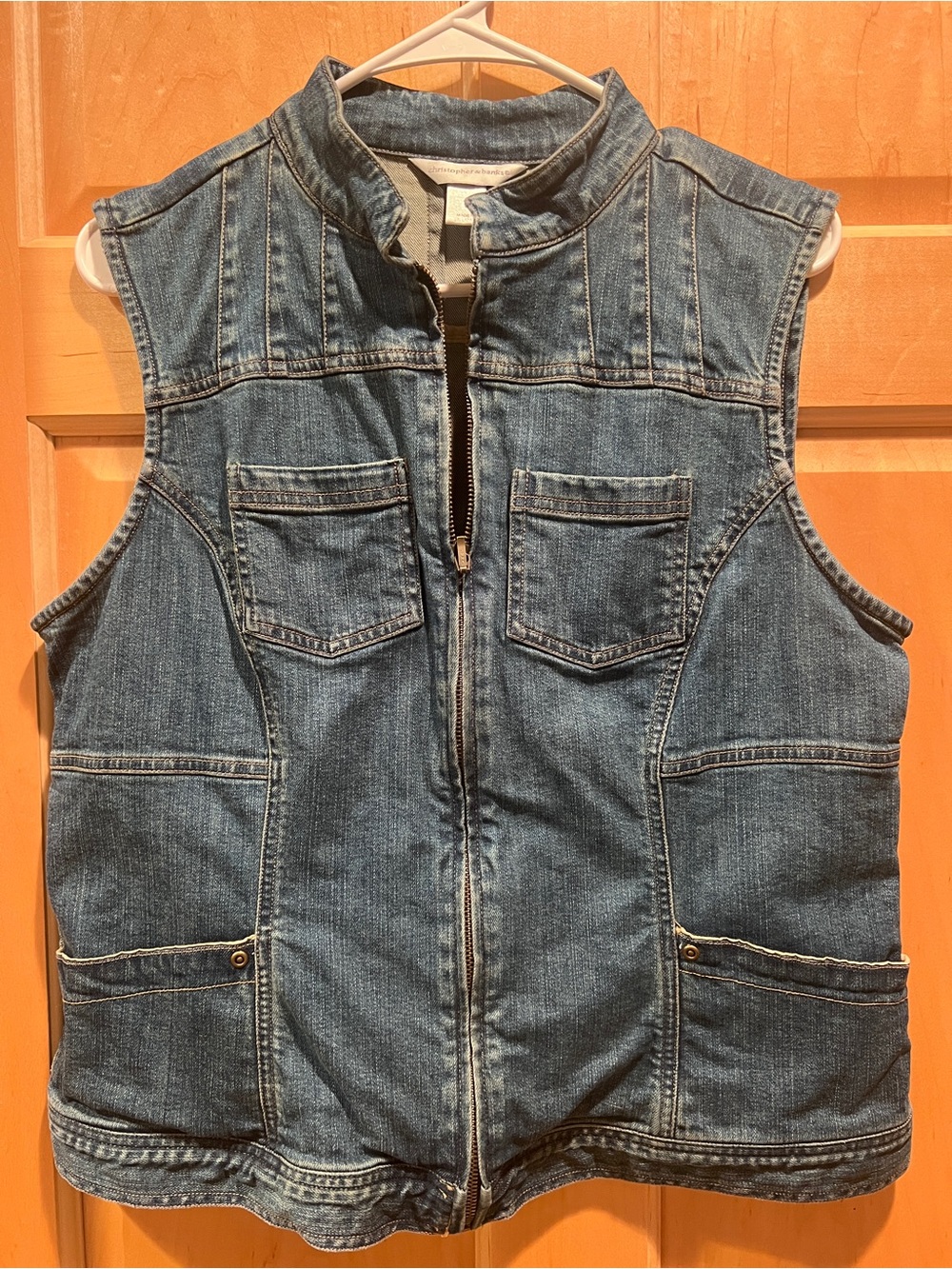 Christopher & Banks Vintage Blue Jean Sleeveless Zipper Denim Utility Vest L